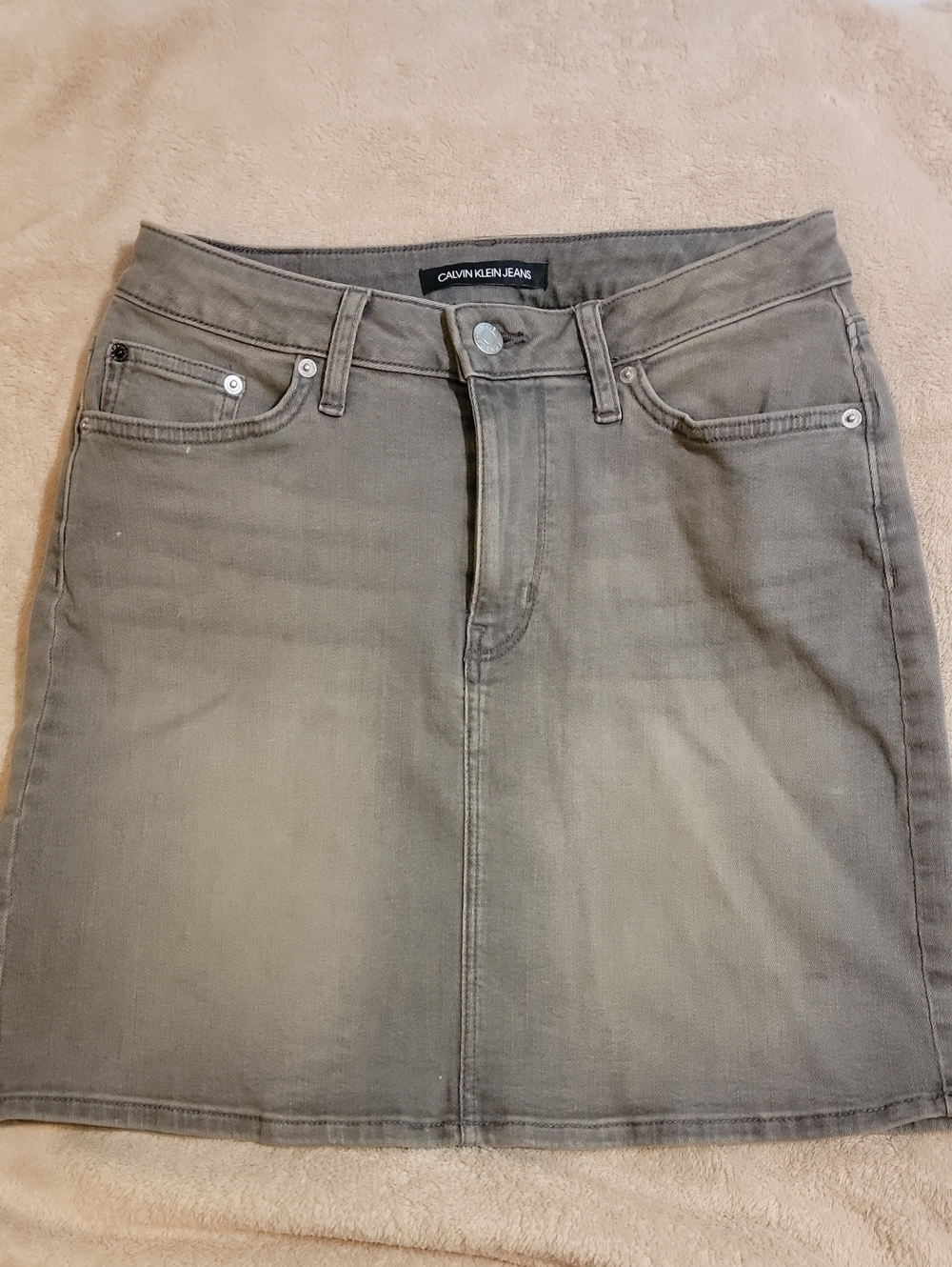 Calvin Klein Jeans faded olive N grey denim mini skirt